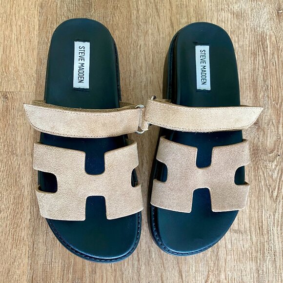 Steve Madden Bigmayven Flatform Slide Sandals in Tan Nubuck - 8M - Picture 2 of 14